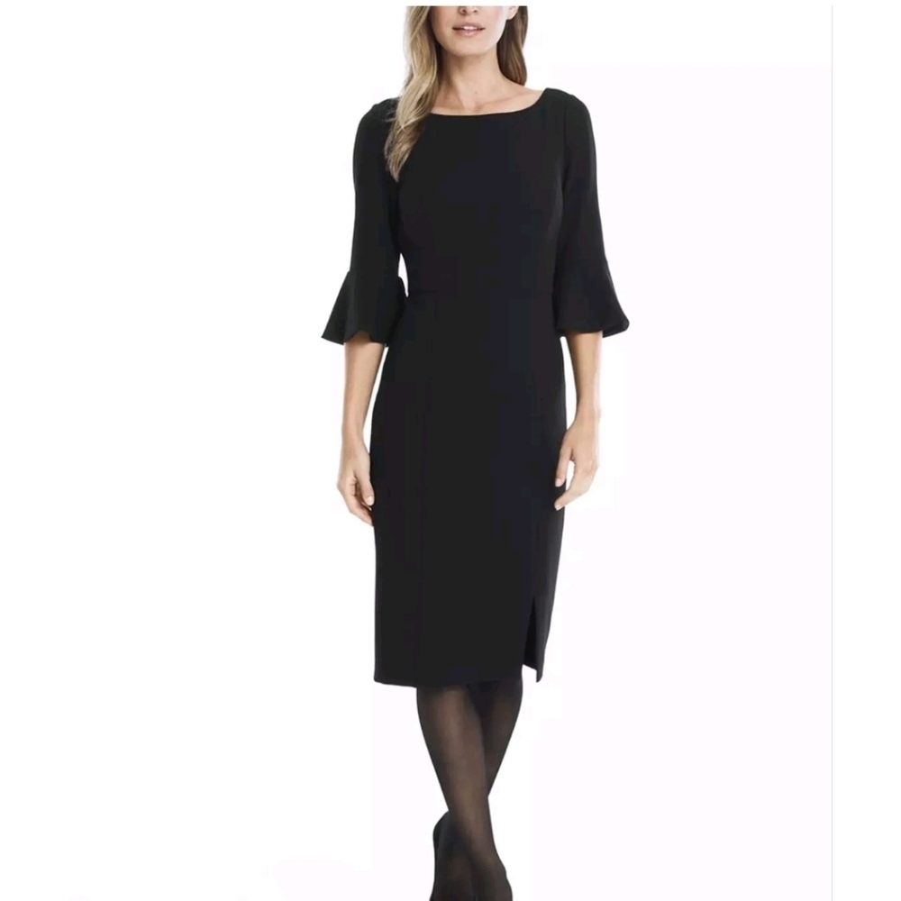 White House Black Market sz 4 black flare sleeve knee length dress